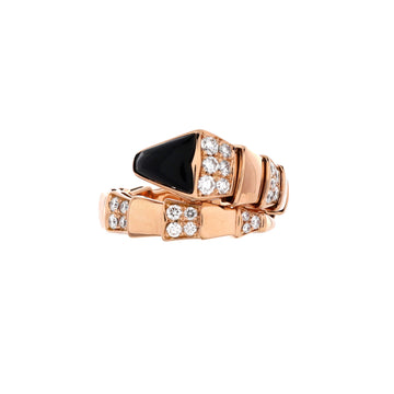 Bvlgari Serpenti Viper One-Coil Ring 18K Rose Gold with Onyx and Semi Pave Diamonds Wide