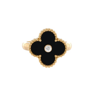Van Cleef & Arpels Vintage Alhambra Ring 18K Yellow Gold with Onyx and Diamond