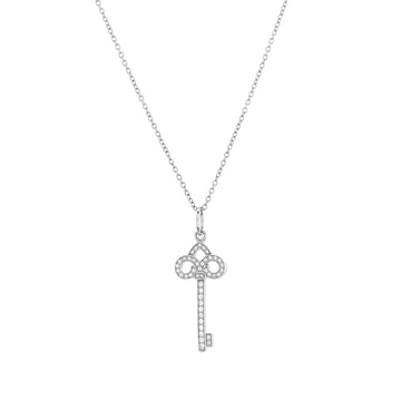 Tiffany & Co. Fleur de Lis Key Pendant Necklace 18K White Gold and Diamonds Mini