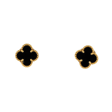 Van Cleef & Arpels Sweet Alhambra Stud Earrings 18K Yellow Gold and Onyx