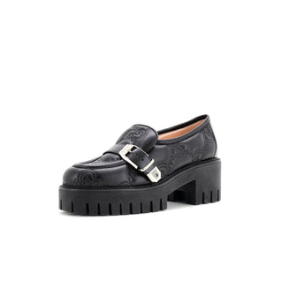 Gucci Women's Buckled Platform Lug Sole Loafers GG Matelasse Leather