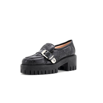 Gucci Women's Buckled Platform Lug Sole Loafers GG Matelasse Leather