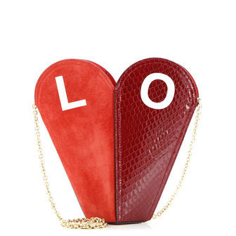 Gucci Valentine's Day Chain Heart Bag Leather with Suede and Snakeskin Small