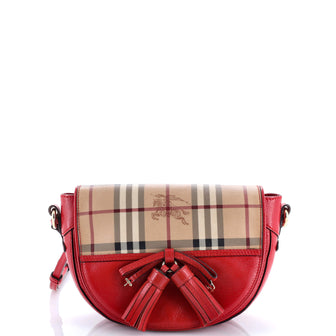 Burberry Maydown Crossbody Bag Haymarket Coated Canvas and Leather Small