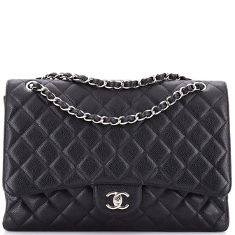 Chanel Vintage Classic Single Flap Bag Quilted Caviar Maxi