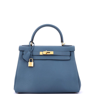 Hermes Kelly Handbag Blue Togo with Gold Hardware 28