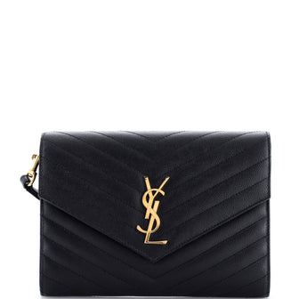 Saint Laurent Classic Monogram Envelope Wristlet Clutch Matelasse Chevron Leather