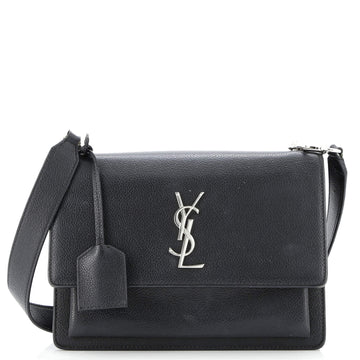Saint Laurent Sunset Satchel Leather Medium Black 35053828