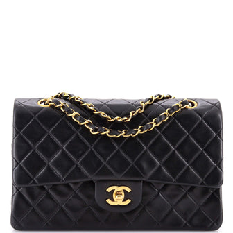 Chanel Vintage Classic Double Flap Bag Quilted Lambskin Medium Black ...