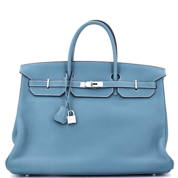 Hermes Birkin Handbag Blue Clemence with Palladium Hardware 40
