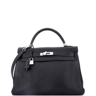 Hermes Kelly Handbag Black Togo with Palladium Hardware 32
