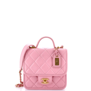 Chanel School Memory Top Handle Flap Bag Quilted Caviar Mini