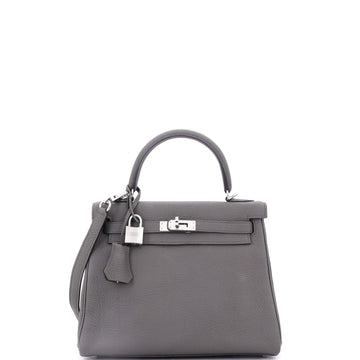 Hermes Kelly Handbag Grey Togo with Palladium Hardware 25