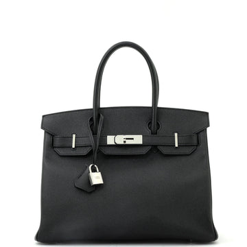 Hermes Birkin Handbag Black Epsom with Palladium Hardware 30