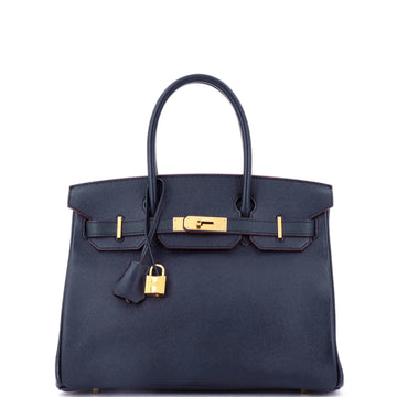 Hermes Contour Birkin Bag Blue Epsom with Gold Hardware 30