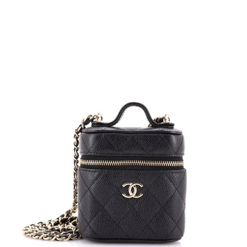 Chanel Handle with Care Vanity Case with Chain Quilted Caviar