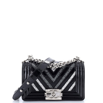 Chanel Boy Flap Bag Chevron Patent with Glitter PVC Small