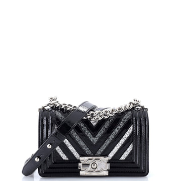 Chanel Boy Flap Bag Chevron Patent with Glitter PVC Small