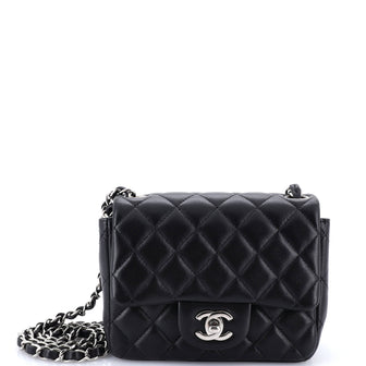 Chanel Square Classic Single Flap Bag Quilted Caviar Mini