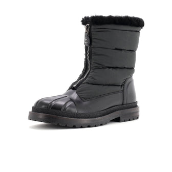 Chanel Women's Front Zip Hiking Boots Leather and Nylon with Shearling