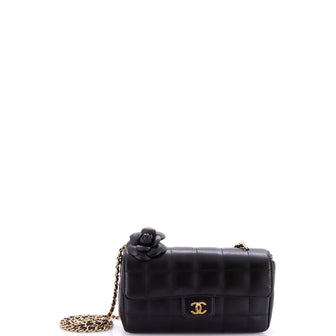 Chanel Camellia Chocolate Bar Flap Bag Quilted Lambskin Mini