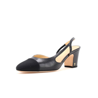 Chanel Women’s Cap Toe Slingback Pumps Leather with Grosgrain