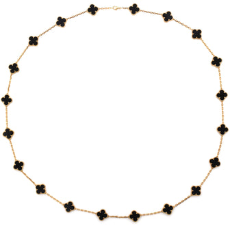 Van Cleef & Arpels Vintage Alhambra 20 Motifs Necklace 18K Yellow Gold and Onyx