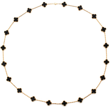 Van Cleef & Arpels Vintage Alhambra 20 Motifs Necklace 18K Yellow Gold and Onyx