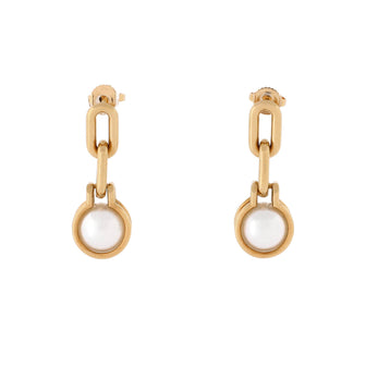 Tiffany & Co. HardWear Double Link Drop Earrings 18K Yellow Gold with Pearls