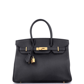 Hermes Birkin Handbag Black Epsom with Gold Hardware 30