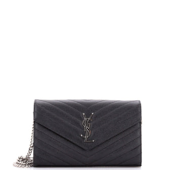 Saint Laurent Classic Monogram Wallet on Chain Matelasse Chevron Leather Medium
