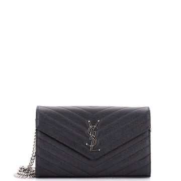 Saint Laurent Classic Monogram Wallet on Chain Matelasse Chevron Leather Medium
