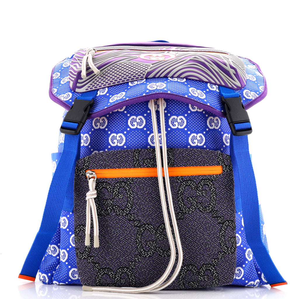 Gucci Panelled Double Buckle Backpack GG Jacquard Nylon and Rubber