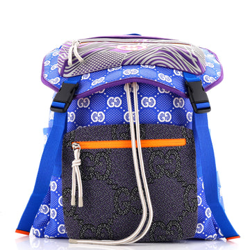 Gucci Panelled Double Buckle Backpack GG Jacquard Nylon and Rubber Large