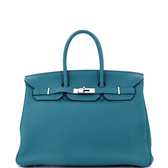 Hermes Birkin Handbag Blue Togo with Palladium Hardware 35