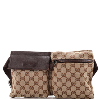 Gucci Vintage Double Belt Bag GG Canvas with Leather