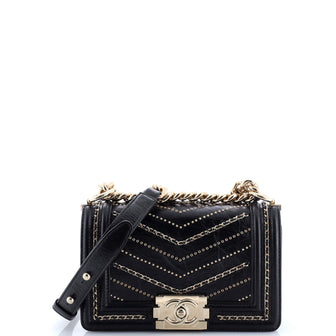 Chanel Boy Flap Bag Chevron Embellished Crumpled Calfskin Small