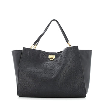 Salvatore Ferragamo Trifolio Tote Gancini Embossed Leather Large