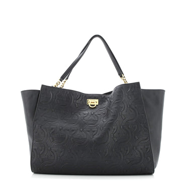 Salvatore Ferragamo Trifolio Tote Gancini Embossed Leather Large