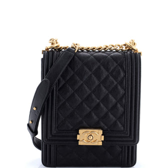 Chanel North South Boy Flap Bag Quilted Caviar Small