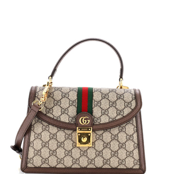 Gucci Ophidia Flap Top Handle Bag GG Coated Canvas Small