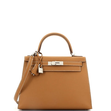 Hermes Kelly Handbag Brown Epsom with Palladium Hardware 28