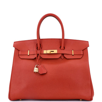 Hermes Birkin Handbag Red Ardennes with Gold Hardware 35