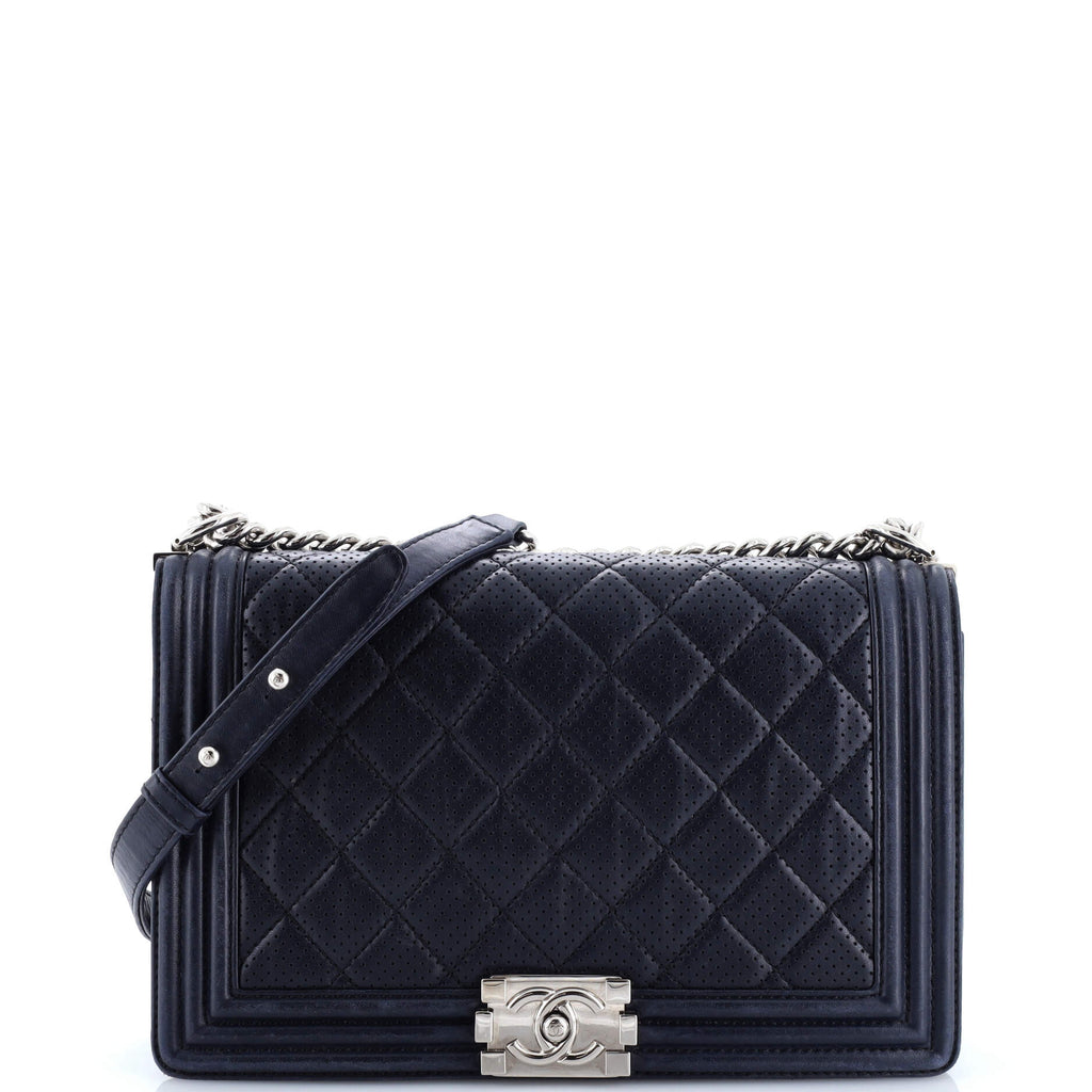 Chanel Boy Flap Bag Quilted Perforated Lambskin New Medium Blue