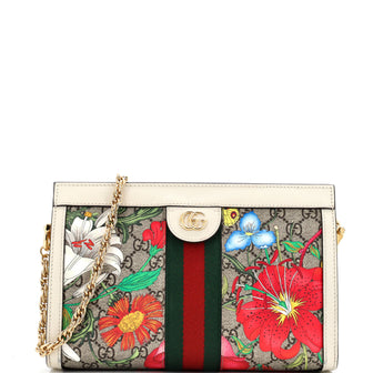 Gucci Ophidia Chain Shoulder Bag Flora GG Coated Canvas Small