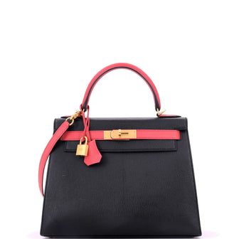 Hermes Kelly Handbag Bicolor Chevre Mysore with Brushed Gold Hardware 28