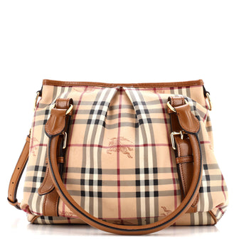 Burberry Northfield Convertible Tote Haymarket Coated Canvas Small