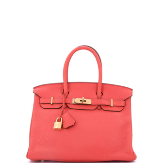 Hermes Birkin Handbag Pink Clemence with Gold Hardware 30
