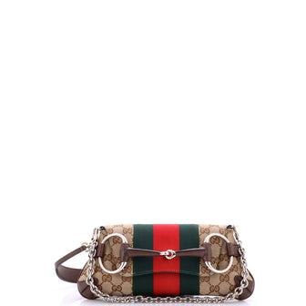Gucci Horsebit NM Web Chain Clutch GG Canvas Small