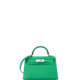 Hermes Kelly Mini II Bag Green Chevre Mysore with Palladium Hardware 20